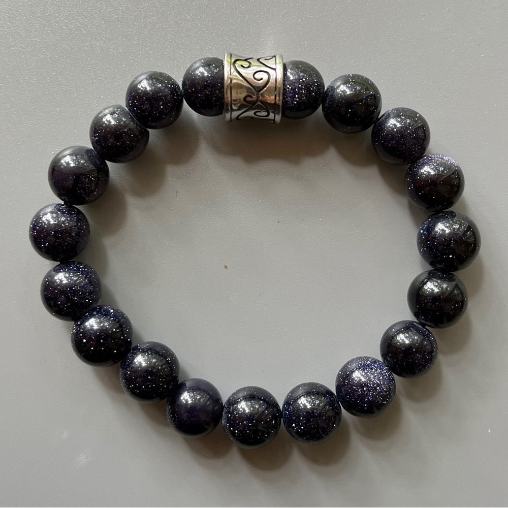 Dark Blue Sandstone Handcrafted Bead Bracelet - Picture 7 of 7